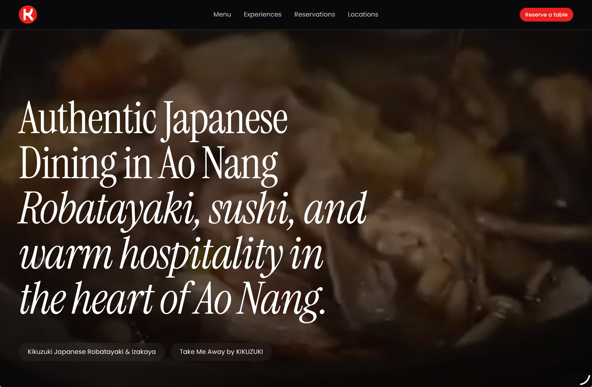 Kikuzuki website featuring its Japanese dining photography
