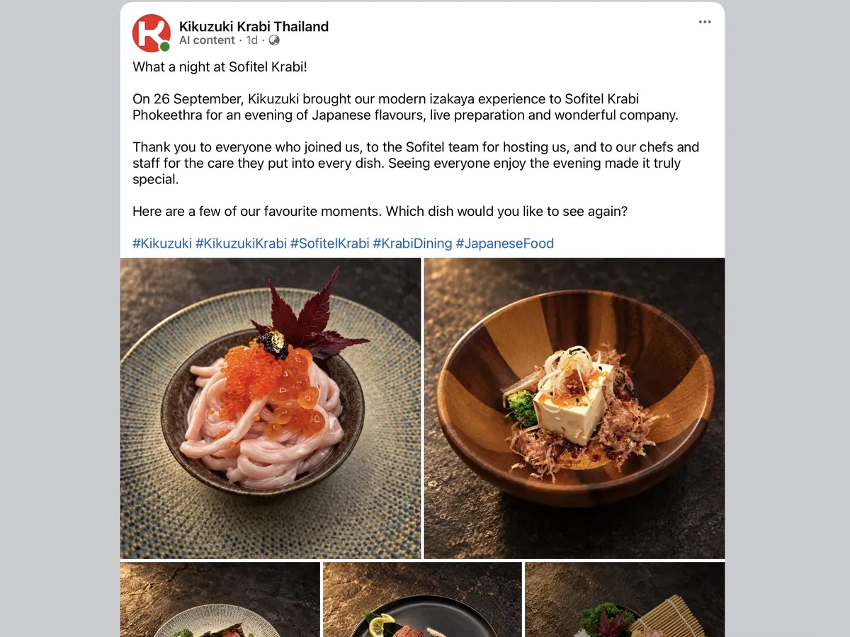 A real published restaurant social post with food photographs