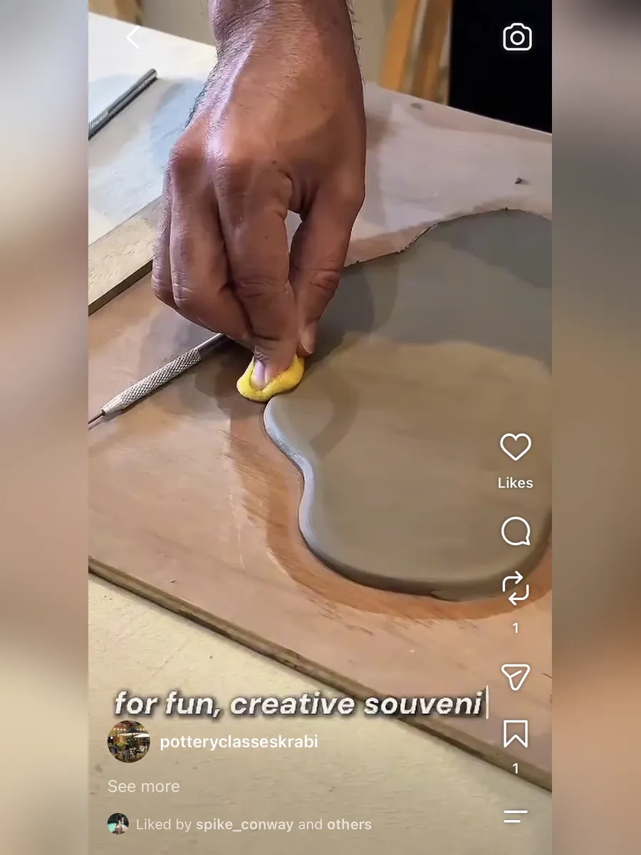 A Pottery House Krabi social video showing clay being shaped by hand