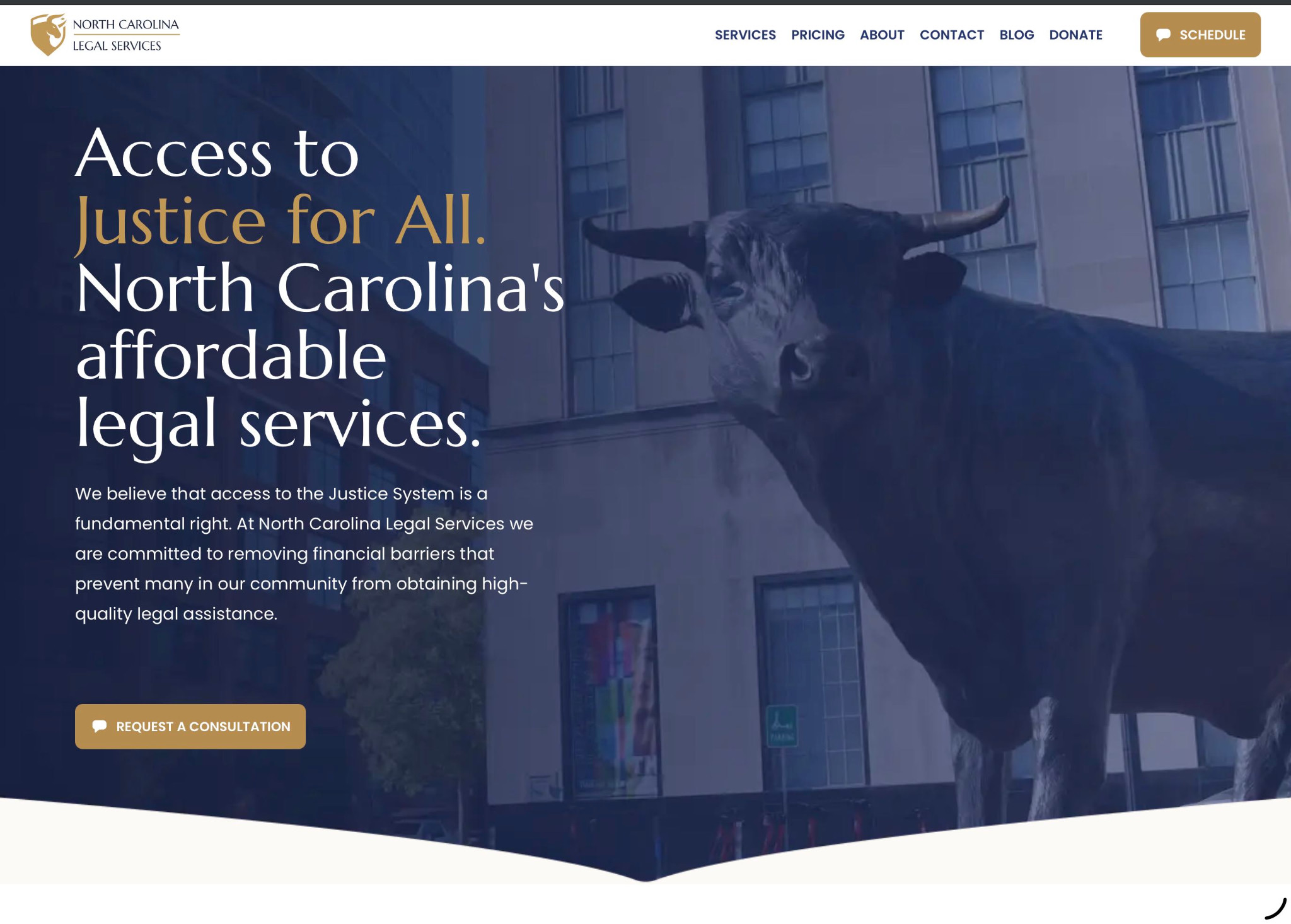 North Carolina Legal Services website with its access to justice headline