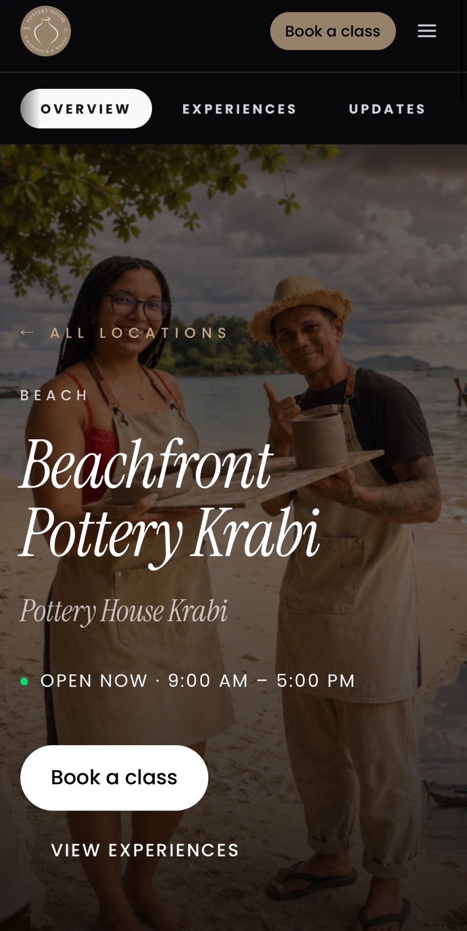 Pottery House Krabi website with a guest booking link