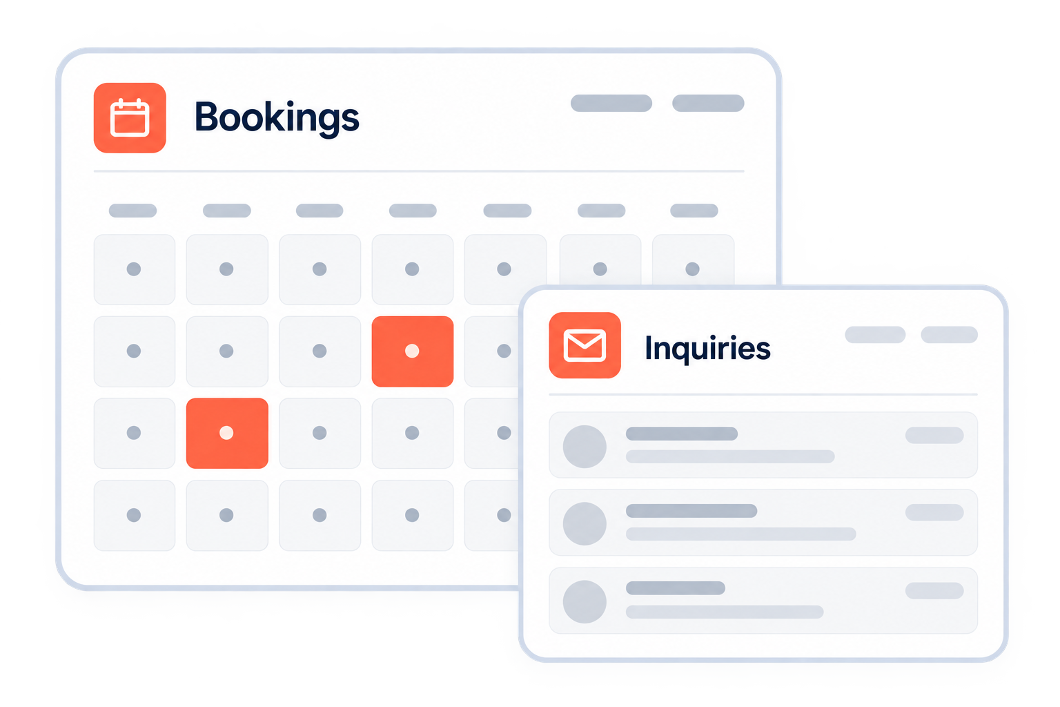 Bookings and customer inquiries panels